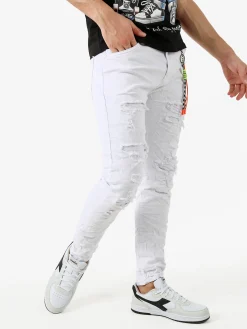 Elyn.G Jeans Jeans da uomo skinny con strappi - bianco