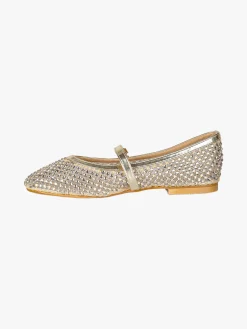 Energy Ballerine da donna in tulle con strass e cinturino con fibbia - oro