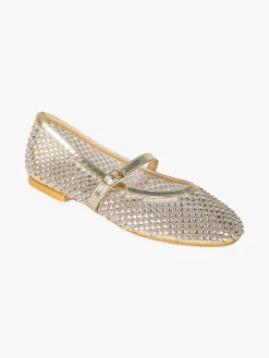 Energy Ballerine da donna in tulle con strass e cinturino con fibbia - oro