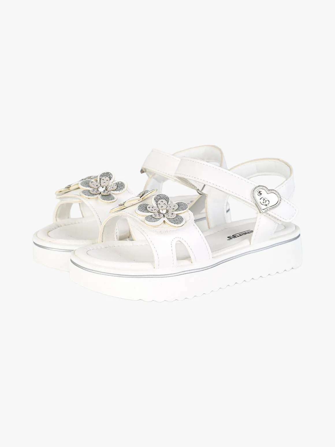 Energy Sandali da bambina con cinturini a strappo e fiori - bianco