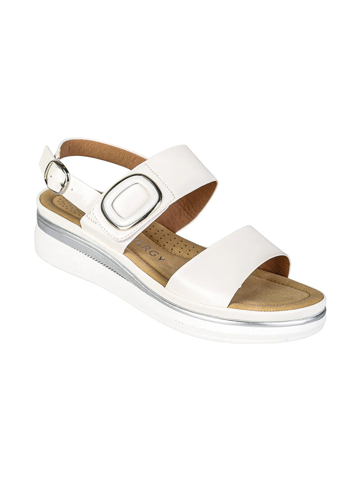 Energy Sandali donna con cinturino a strappo e zeppa comfort - bianco