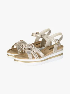 Energy Sandali donna con cinturino alla caviglia con fibbia e zeppa - beige