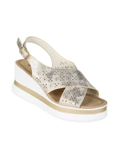 Energy Sandali donna con fasce intrecciate e zeppa - beige