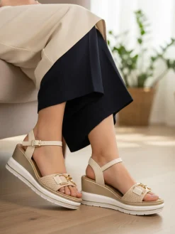 Energy Sandali donna con morsetto e zeppa - panna