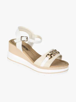 Energy Sandali donna con morsetto di strass e zeppa - panna