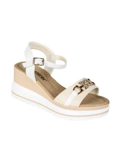 Energy Sandali donna con morsetto di strass e zeppa - panna