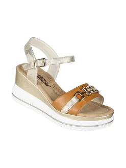 Energy Sandali donna con morsetto di strass e zeppa - cuoio