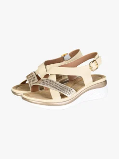 Energy Sandali donna con strass e zeppa comfort - panna