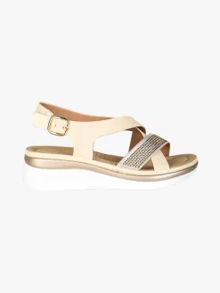 Energy Sandali donna con strass e zeppa comfort - panna