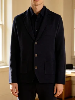 Enos Jeans Blazer da uomo in maglia con bottoni - blu scuro