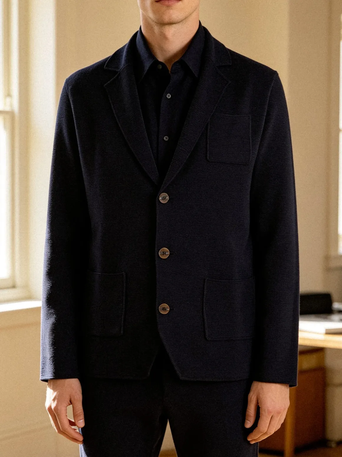 Enos Jeans Blazer da uomo in maglia con bottoni - blu scuro
