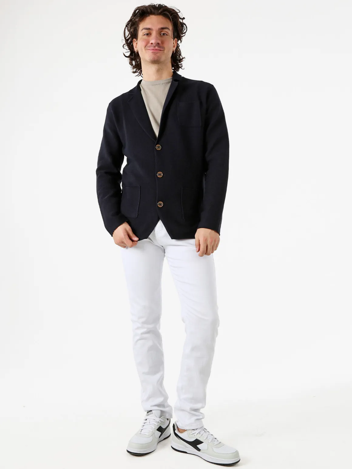Enos Jeans Blazer da uomo in maglia con bottoni - blu scuro