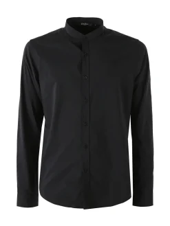 Enos Jeans Camicia da uomo slim fit a maniche lunghe con collo alla coreana - nero