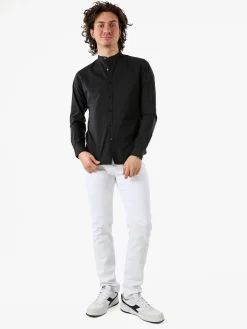 Enos Jeans Camicia da uomo slim fit a maniche lunghe con collo alla coreana - nero