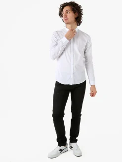 Enos Jeans Camicia da uomo slim fit a maniche lunghe con collo alla coreana - bianco