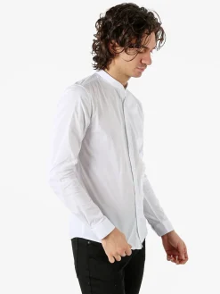 Enos Jeans Camicia da uomo slim fit a maniche lunghe con collo alla coreana - bianco