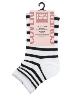 Enrico Coveri Calze corte da donna a righe in cotone mercerizzato - bianco