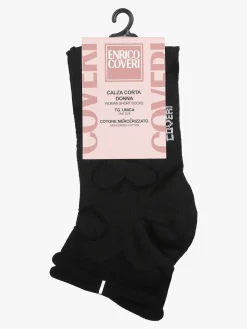 Enrico Coveri Calze corte da donna con ricami a cuori - nero