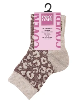 Enrico Coveri Calze corte da donna in caldo cotone animalier - khaki