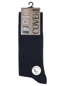 Enrico Coveri Calze corte da uomo in caldo cotone e lana - blu scuro