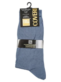 Enrico Coveri Calze corte rimagliate da uomo in filo di scozia - jeans