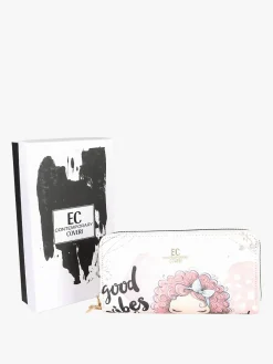 Enrico Coveri Contemporary Portafoglio donna con stampa disegno e doppia tasca - bianco