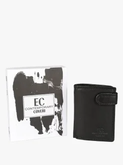 Enrico Coveri Contemporary Portafoglio verticale in pelle da uomo con bottone - nero