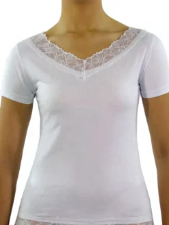 Essenza ART.3559 T-shirt intima da donna in cotone bielastico con pizzo