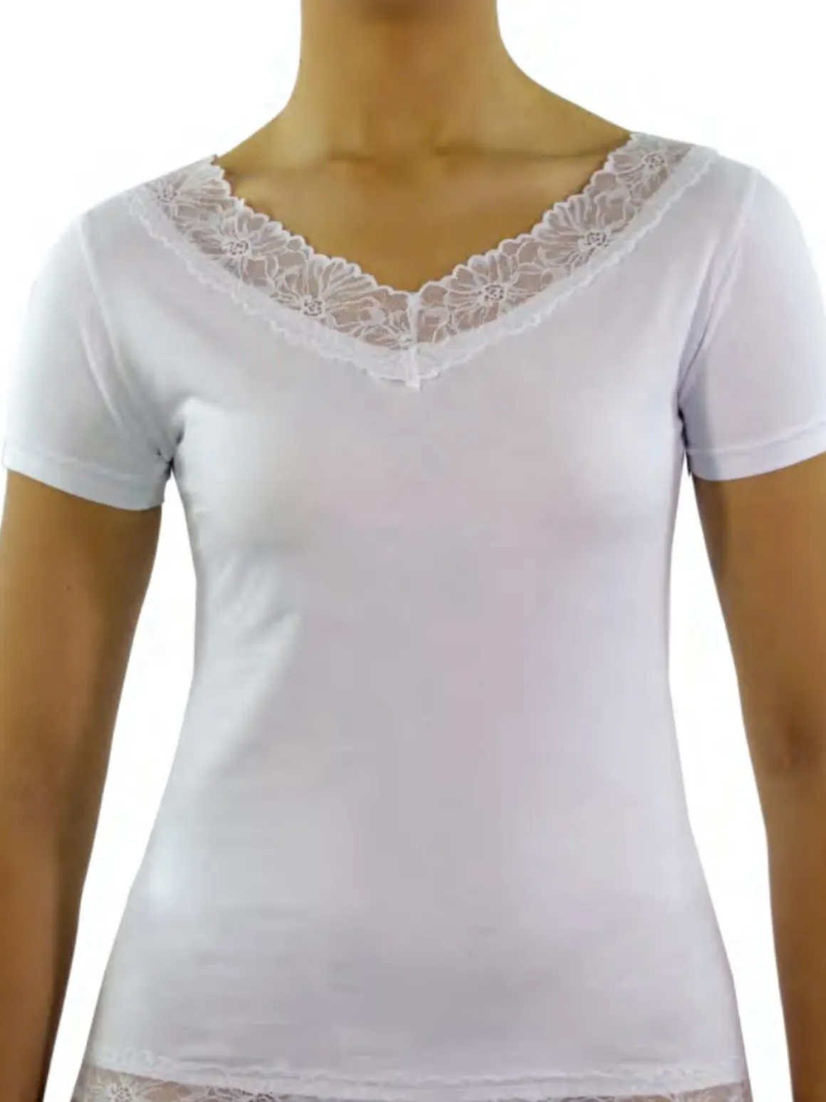 Essenza ART.3559 T-shirt intima da donna in cotone bielastico con pizzo