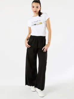 Essenziale Milano Pantaloni donna a palazzo in felpa - nero