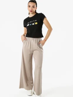 Essenziale Milano Pantaloni donna a palazzo in felpa - fango