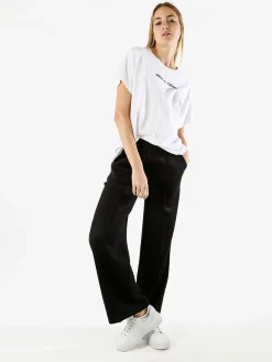 Essenziale Milano Pantaloni donna a palazzo in felpa con cucitura in rilievo - nero