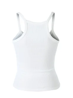 Essenziale Milano Top donna a coste con spalline strette e scollo vogatore - bianco