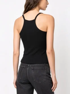 Essenziale Milano Top donna a coste con spalline strette e scollo vogatore - grigio