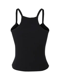 Essenziale Milano Top donna a coste con spalline strette e scollo vogatore - nero