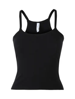 Essenziale Milano Top donna a coste con spalline strette e scollo vogatore - nero