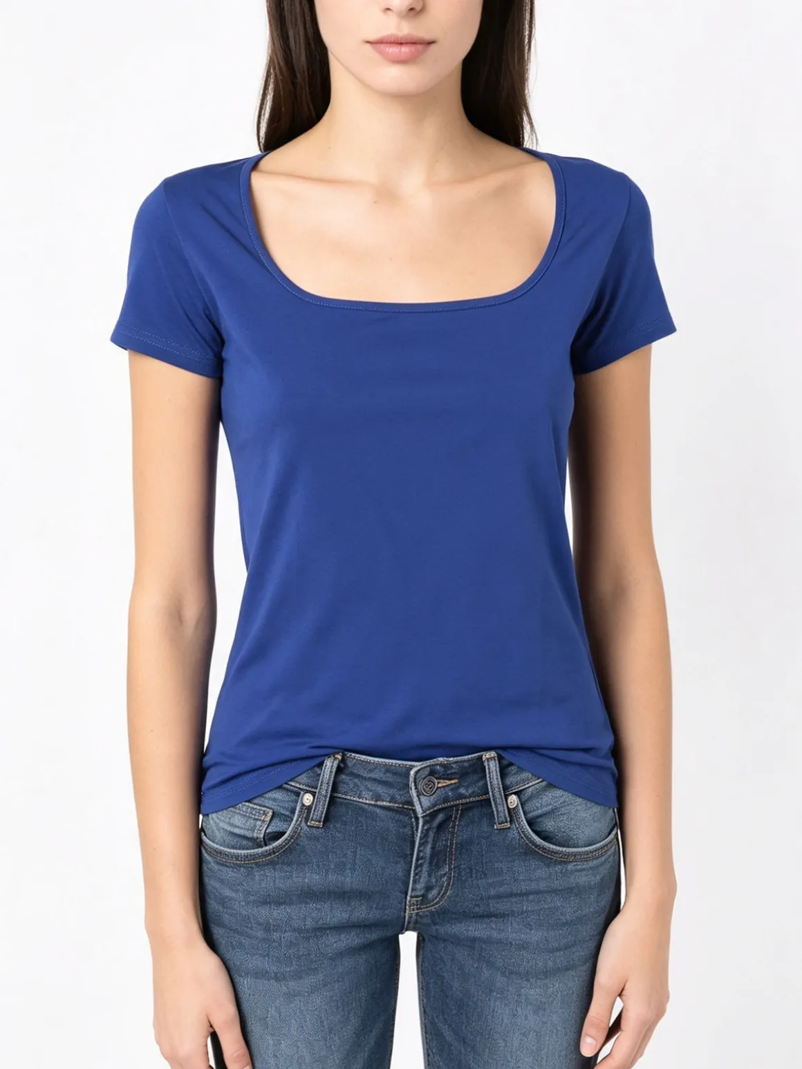 Essenziale Milano T-shirt da donna in cotone con scollo quadrato - rosso