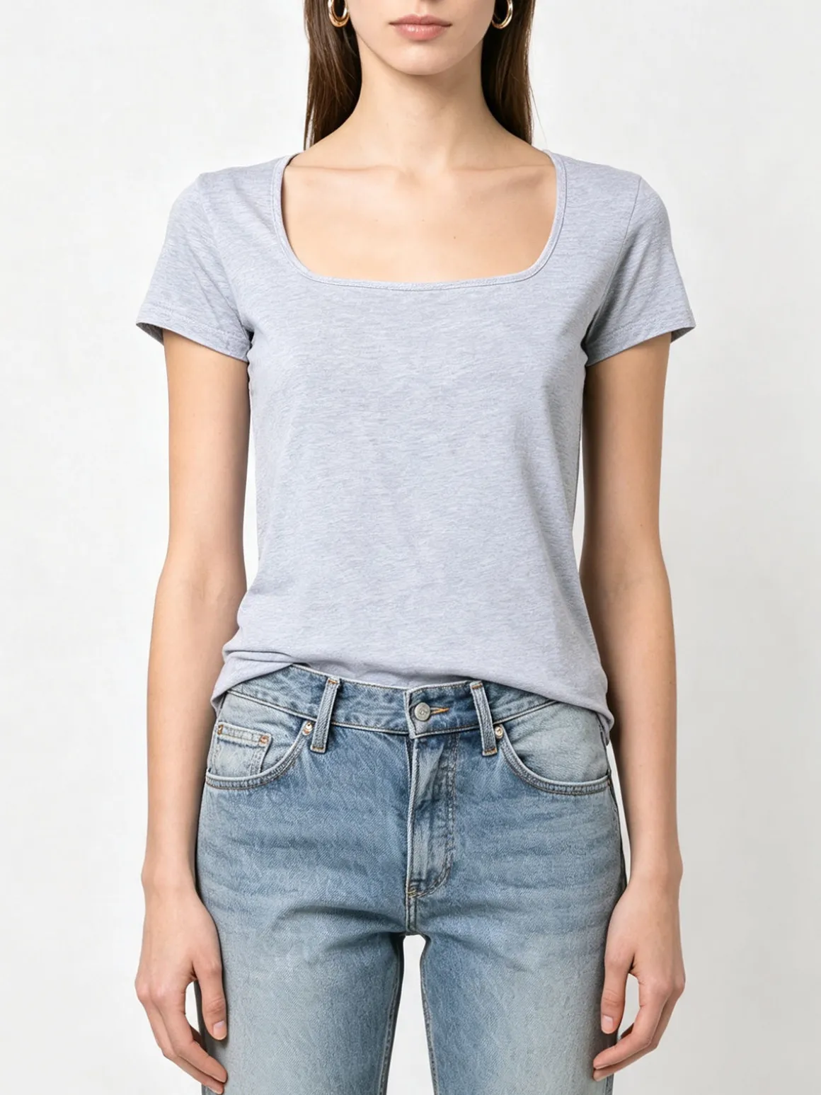 Essenziale Milano T-shirt da donna in cotone con scollo quadrato - grigio