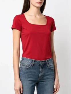 Essenziale Milano T-shirt da donna in cotone con scollo quadrato - bordeaux