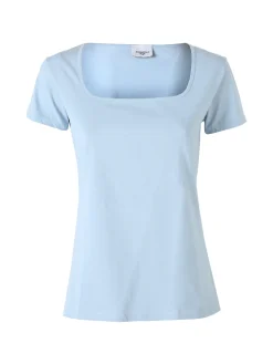 Essenziale Milano T-shirt da donna in cotone con scollo quadrato - azzurro