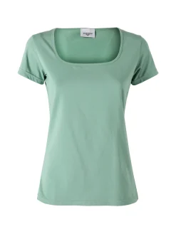 Essenziale Milano T-shirt da donna in cotone con scollo quadrato - verde chiaro