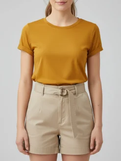 Essenziale Milano T-shirt girocollo da donna in cotone - senape