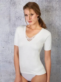 Esse Speroni Maglia intima donna in lana e cotone con dettagli macramè - bianco