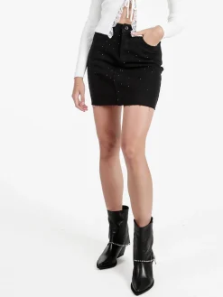 Farfallina Gonna donna in jeans con borchie - nero