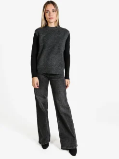 Farfallina Jeans donna a vita alta con finale a zampa - nero