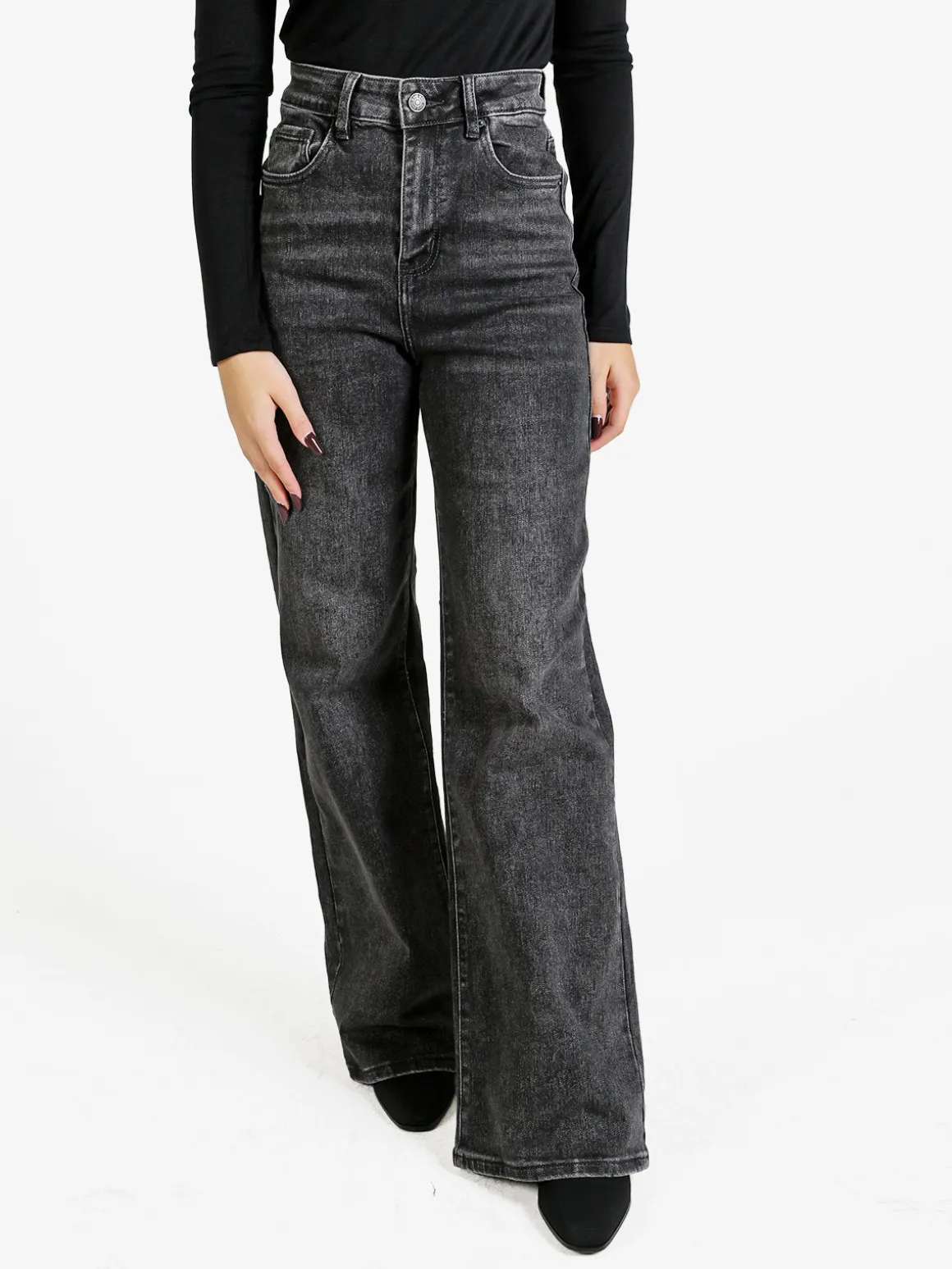 Farfallina Jeans donna a vita alta con finale a zampa - nero