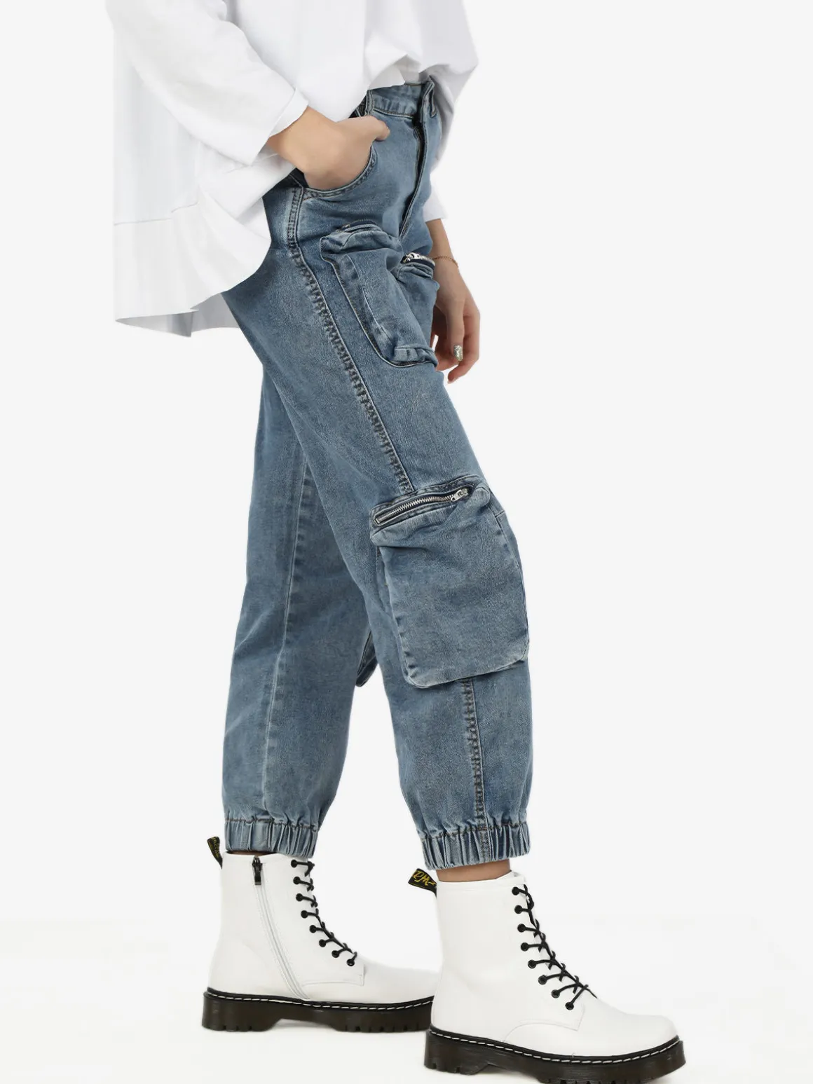 Farfallina Jeans donna multitasche con polsini