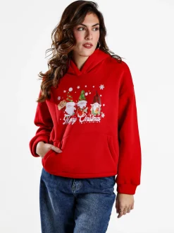 Fashion Station Felpa di Natale da donna con cappuccio - rosso
