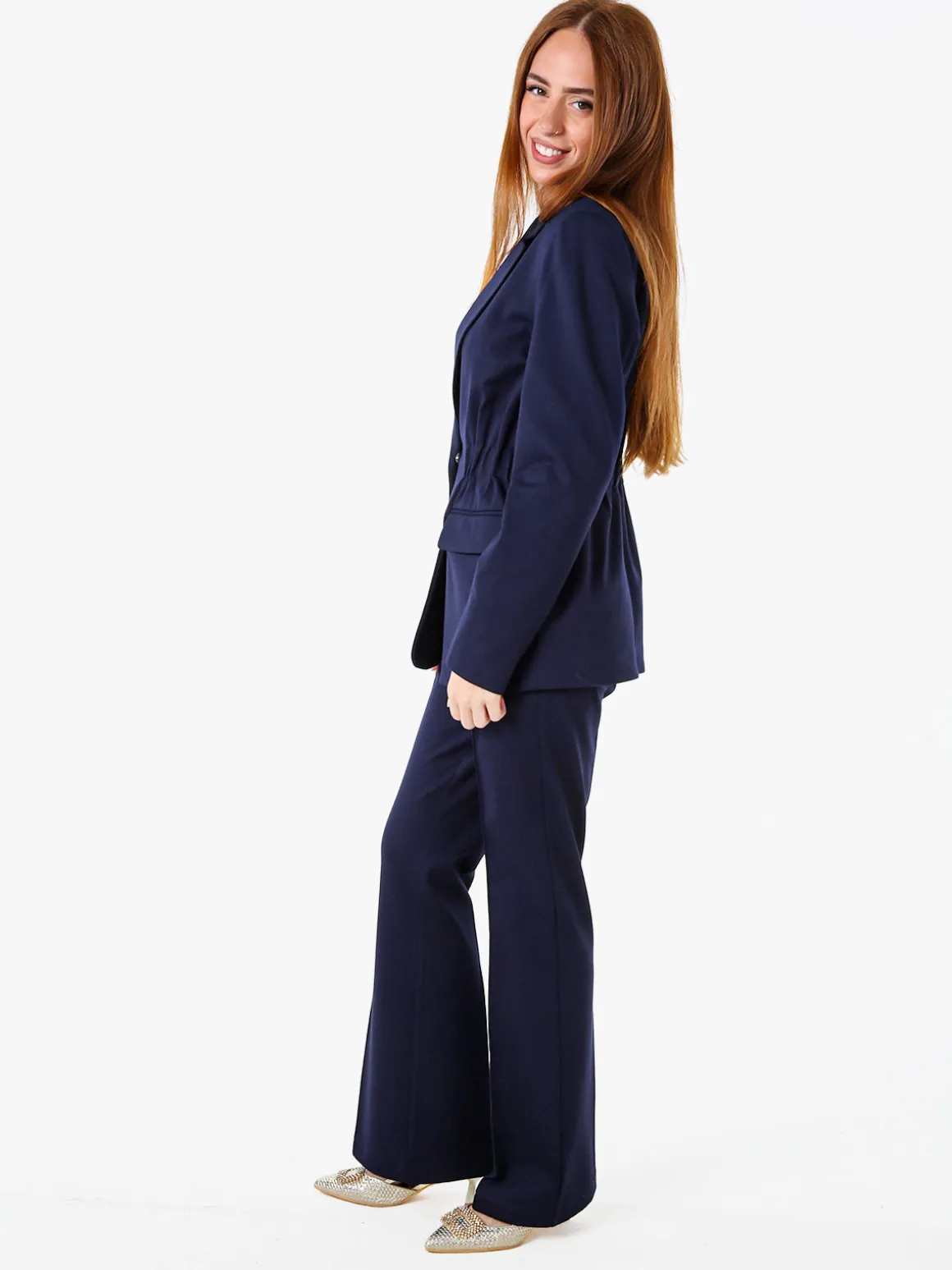 Fast Fashion Completo elegante da donna con blazer e pantaloni con finale a zampa - blu