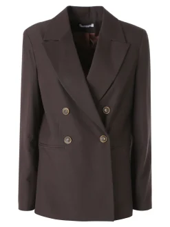 Fast Fashion Completo elegante da donna con blazer a doppiopetto e pantaloni a gamba dritta - moro